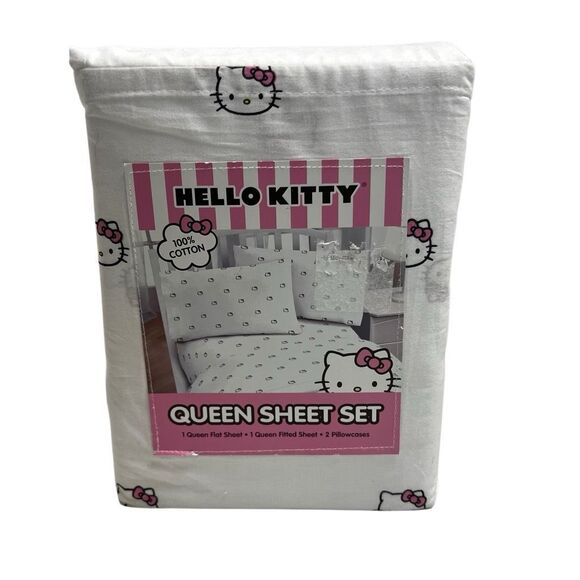 HELLO KITTY Cotton Queen‎ Sheet Set White & Pink - Picture 2 of 8